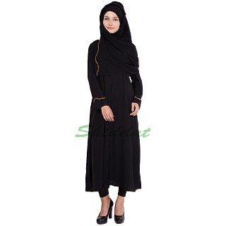 Abaya dress - Front open with Golden embroidery 